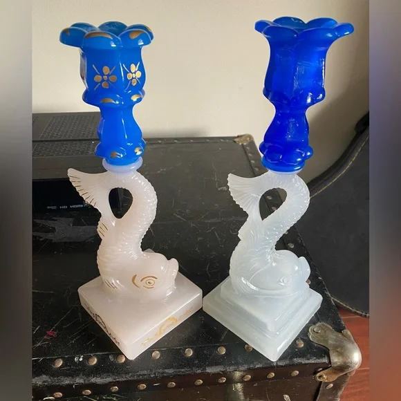 Imperial Vaseline glass candle holders